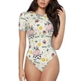 thumbnail image 2 of Uemuo Cute Cow Pattern Women's One Piece Short Sleeve Swimsuit Rash Guard Surfing Modest Quick-drying Swimsuit Beach Essentials-X-Large, 2 of 9