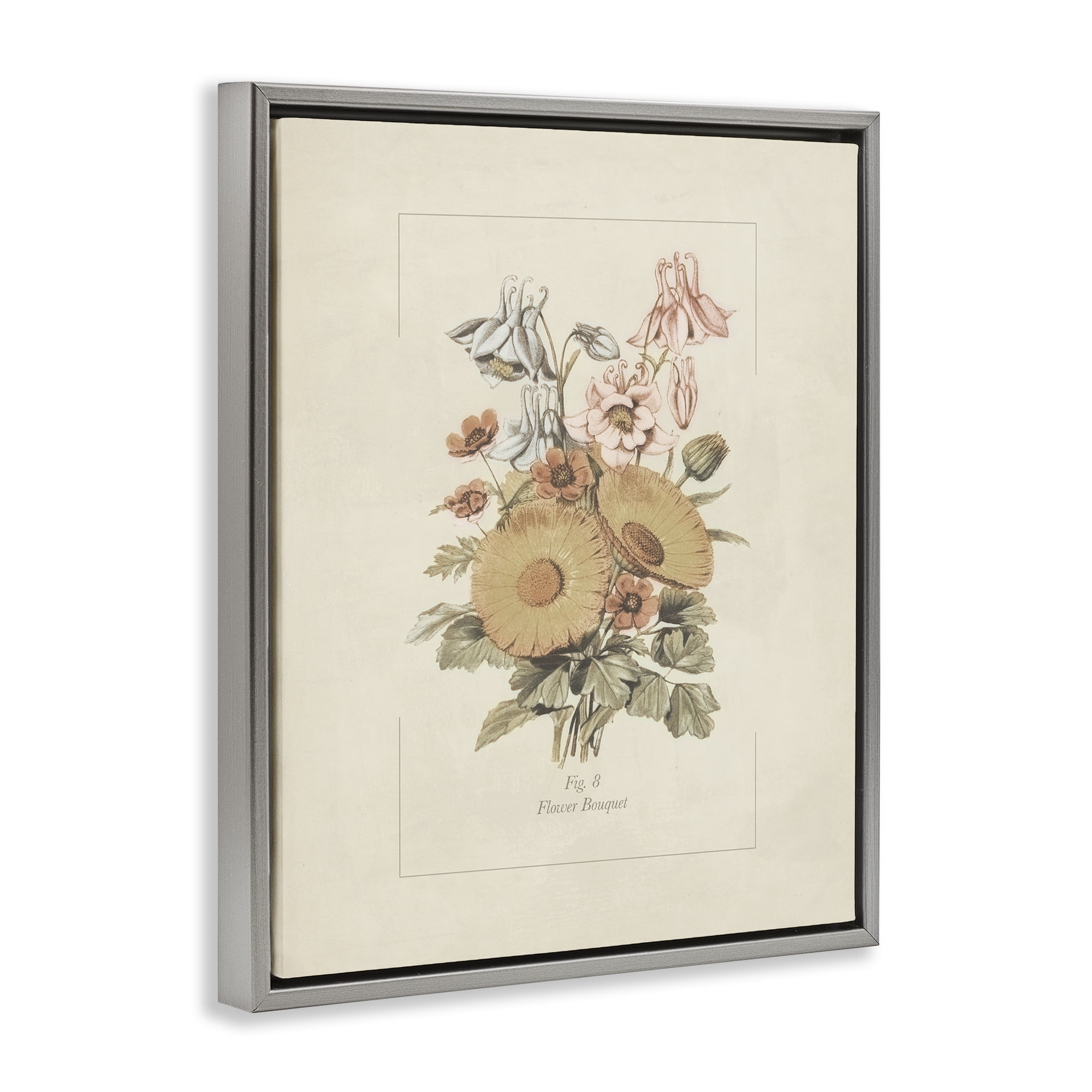Stupell Industries Flower Bouquet Vintage Garden Gray Framed Floater Canvas Wall Art, design by Dan Meneely