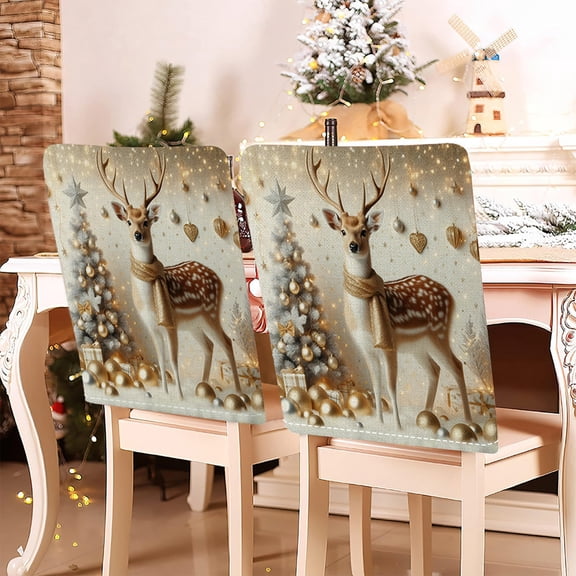 Hometravel Christmas Chair Back Covers, 3D Style Dining Room Chair Decor, Festive Themed Seat Covers for
