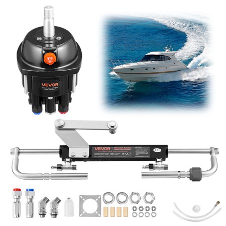 VEVOR Hydraulic Steering Kit, 90 HP, Hydraulic Steering Helm Pump & Cylinder, with 6.9 MPa/1000 psi Max Working Pressure, Aluminum Alloy Housing, Check Valve, for Outboards Fishing Boats Sailboats