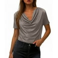 thumbnail image 5 of Rvasteizo Womens Summer Short Sleeve Round Neck Blouses Shirts Solid Color Short Sleeve Round Neck Turtle Neck Breathable Top, 5 of 5
