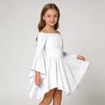 thumbnail image 6 of Kiijoy Girls Flare Sleeve Off Shoulder Dress Elegant Solid Irregular Short Dress, Sizes 3-11, 6 of 7