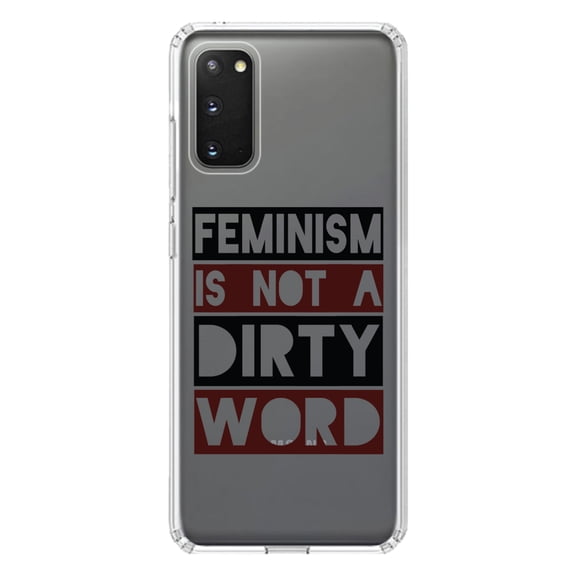 DistinctInk Clear Shockproof Hybrid Case for Galaxy S20 PLUS / 5G (6.7" Screen) - TPU Bumper Acrylic Back Tempered Glass Screen Protector - Feminism is NOT A Dirty Word