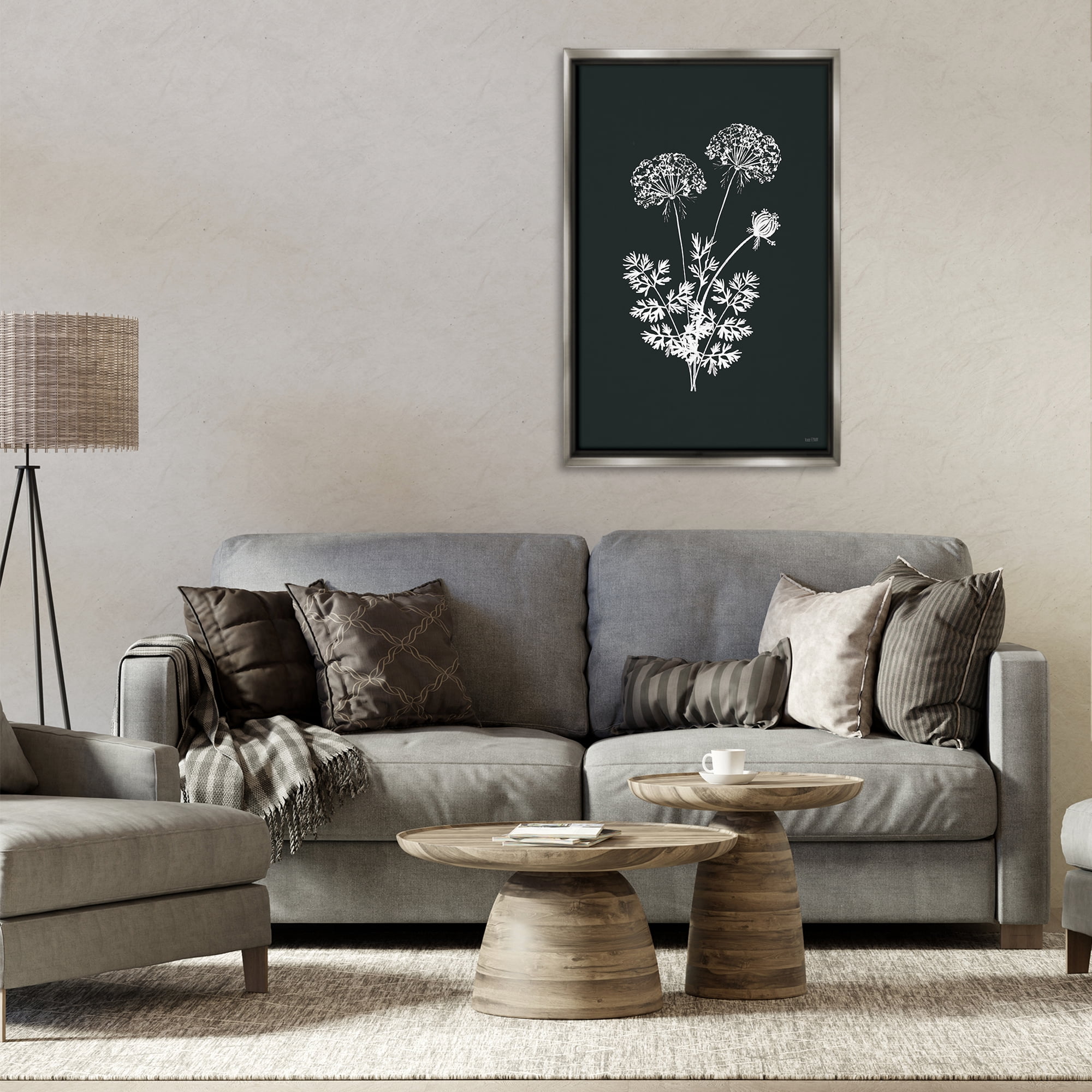 Stupell Industries Black Herb Bunches Botanical & Floral Painting Gray Floater Framed Art Print Wall Art, 21 x 31