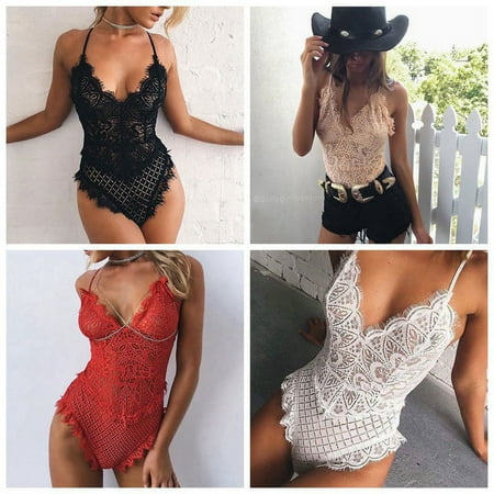 Women s Halter Teddy Lingerie Sexy One Piece Lace Bodysuit Lingerie