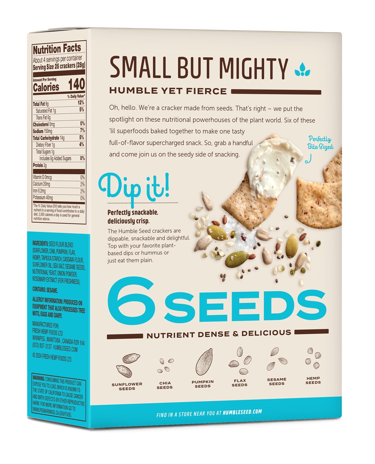 The Humble Seed, Grain & Gluten Free Crackers, Sea Salt, 4.25 oz (Pack Of 6), Tasty Snacks