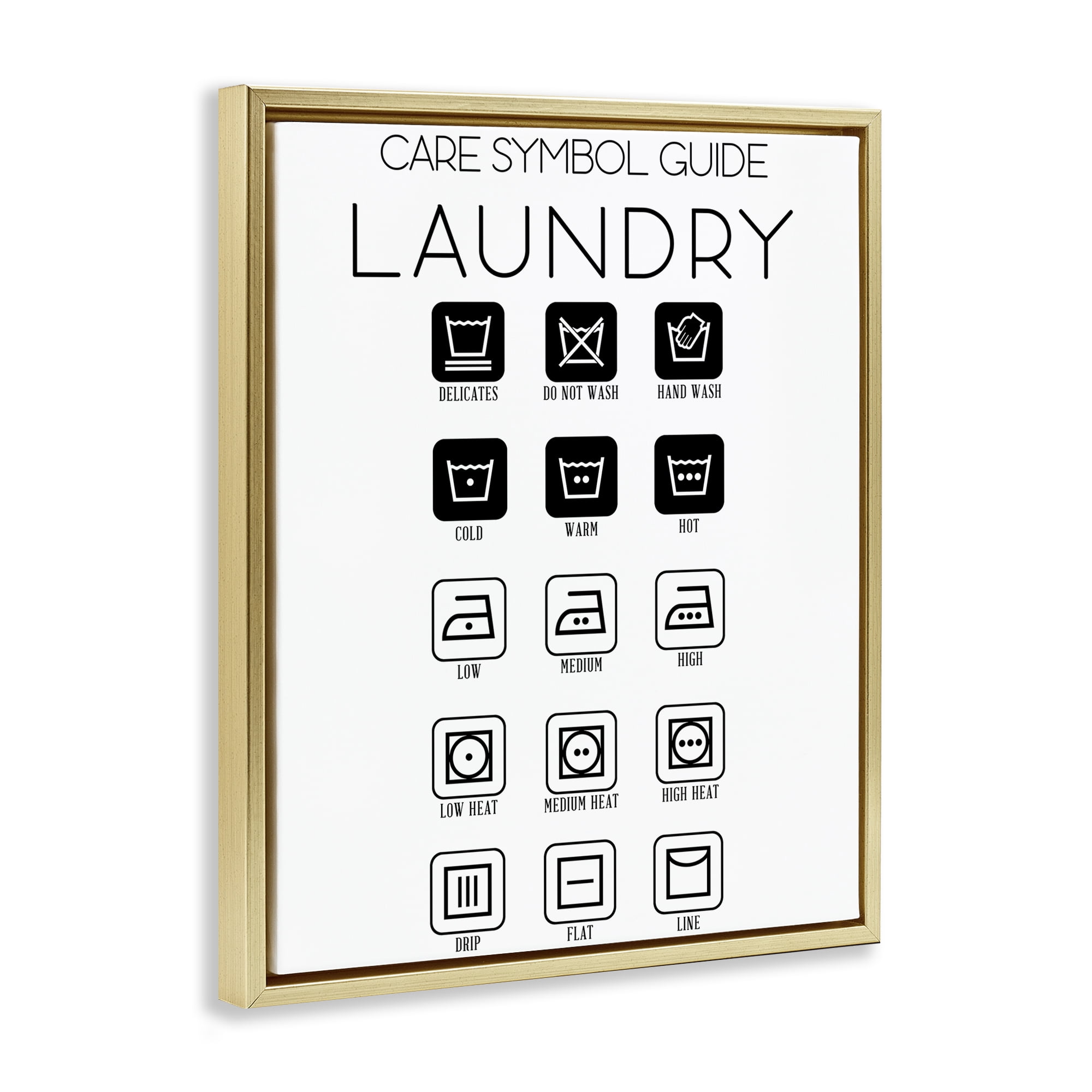 Stupell Industries Laundry Care Symbol Guide Gold Framed Floater Canvas Wall Art, design by SD Graphics Studio