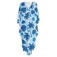 thumbnail image 4 of Xoenoiee Blue Monstera Palm Tree Print Moo-Moos for Women, Plumeria Flower Design Kaftan Dresses Caftan Cover-Up V-Neck High-Slit Beach Pool Party Coverups Muumuu Dress Beachwear, 4 of 7