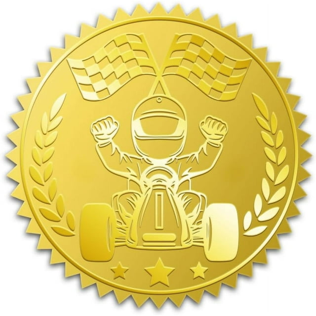 100 pegatinas doradas para medallas de premio, 2 pulgadas, con relieve dorado, para sobres de carreras de coches, etiquetas autoadhesivas redondas para certificados.