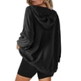 thumbnail image 4 of VISALY Hoodie Oversized Sweaters Knitted Sweaters Ribbed Tops Solid Color Long Sleeved Casual Sweater Loose V Neck Tunic Tops with Pockets Casual Sweatshirts Casual Fall Outfits Plain Hoodies Black L, 4 of 4