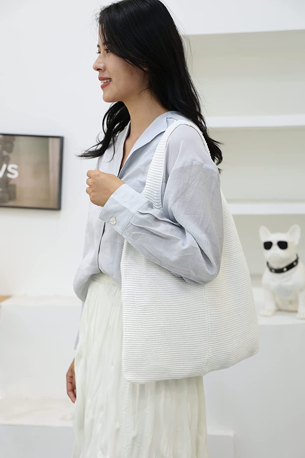 CoCopeaunts tote bag aesthetic Women's Shoulder Handbags Hand crocheted Bags large Shoulder Shopping Bag canvas tote cute