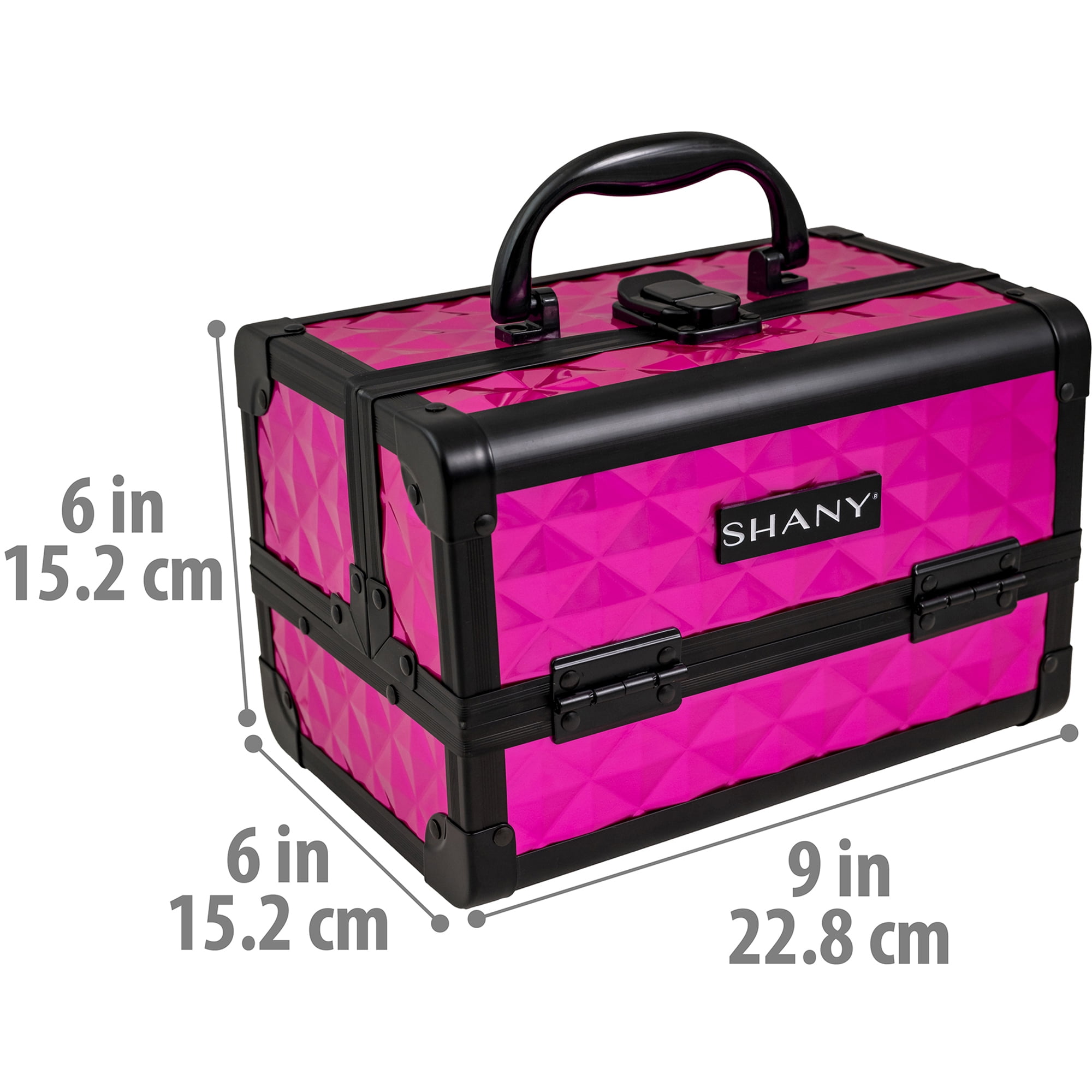 SHANY Chic Makeup Train Case Cosmetic Box Portable Makeup Case Cosmetics Beauty Organizer Jewelry storage with Locks , Multi trays Makeup Storage Box with Makeup Mirror - FOXY PINK