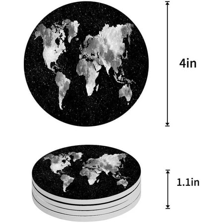 

ZHANZZK World Map Set of 6 Round Coaster for Drinks Absorbent Ceramic Stone Coasters Cup Mat with Cork Base for Home Kitchen Room Coffee Table Bar Decor