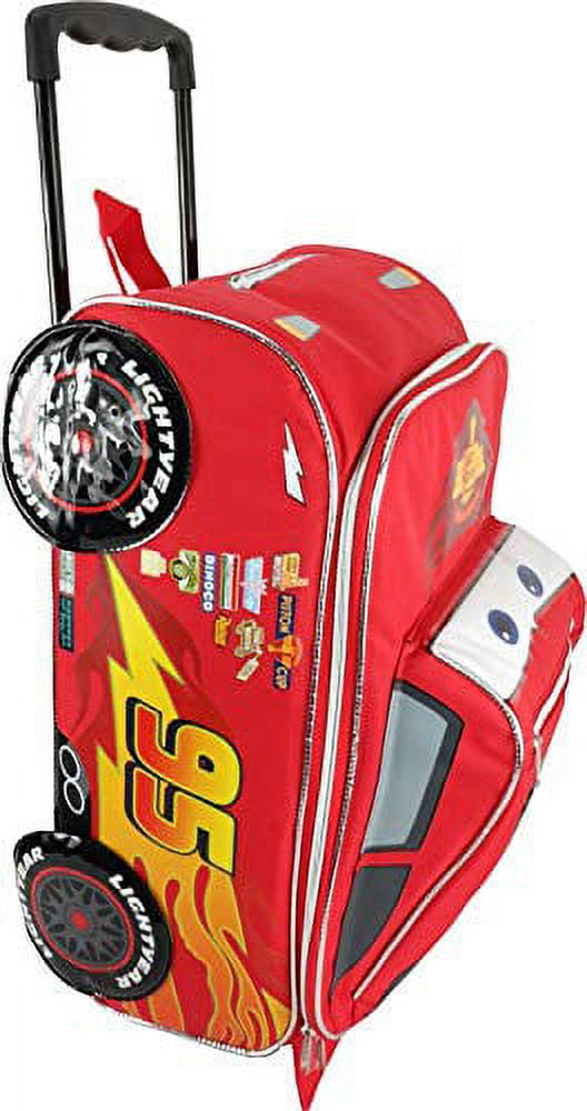 Large Rolling Backpack - Disney - Cars Lightning Mcqueen Shape 16" New 002497