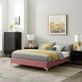 thumbnail image 2 of Platform Bed Frame, Queen Size, Velvet, Pink, Modern Contemporary Urban Design, Bedroom Master Guest Suite, 2 of 7