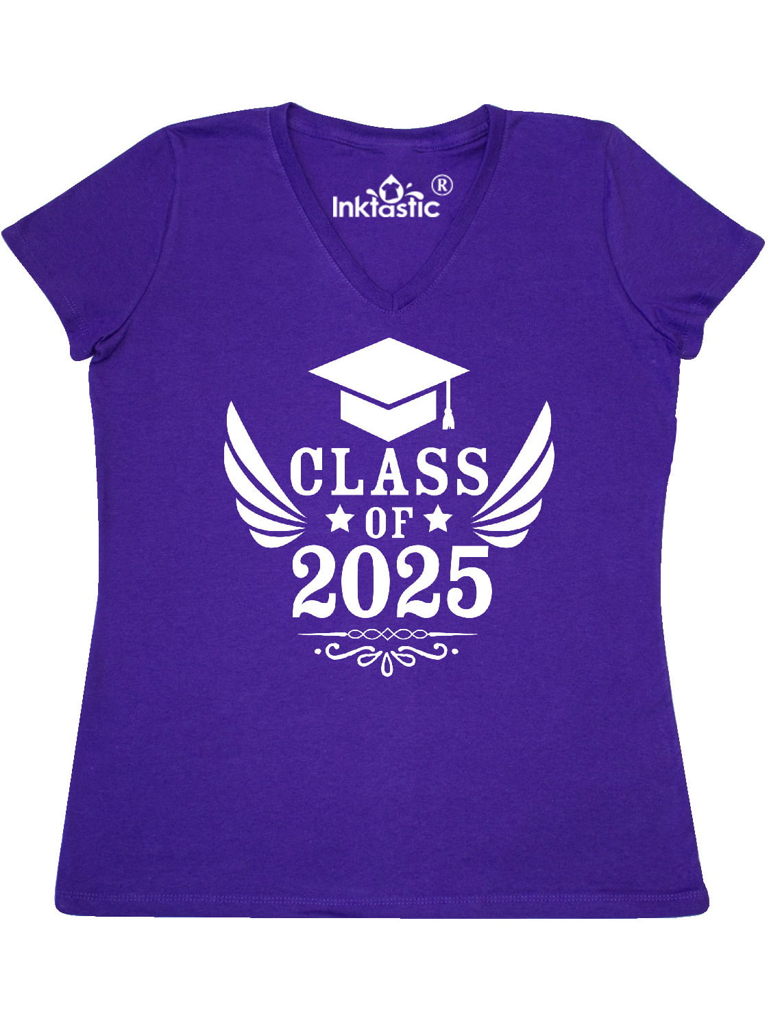 Inktastic Class Of 2025 With Graduation Cap And Wings Womens V Neck
