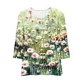 thumbnail image 4 of DeHolifer Women's Shirts Floral Printed 3/4-Sleeve V-Neck Button Down Casual Loose Shirts Tops Mint Green S, 4 of 6