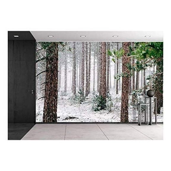 wall26 - Pine Trees Covered with Snow - Removable Wall Mural | Self-Adhesive Large Wallpaper - 66x96 inches