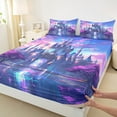 thumbnail image 3 of Feelyou Teens Mystic Castle Twin Sheet Sets, Blue Purple Twin Fitted Sheet, Dreamy Cherry Blossoms Flat Sheet, Ultra Soft Bedroom Decor, 3pcs, 3 of 7