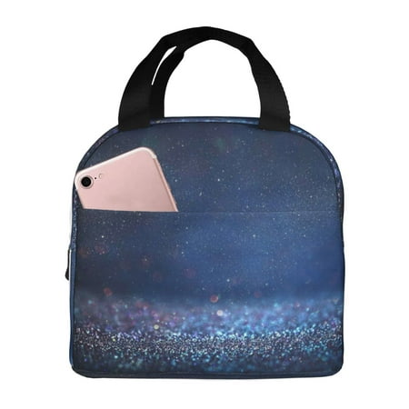 Insulated Lunch Bag for Women Men - Retro Blue Glitter Leakproof Cooler Lunch Box for Women Men  Lunch Tote Bags for Work School Picnic Travel