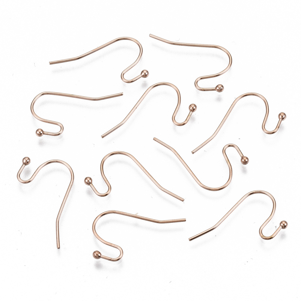 304 Stainless Steel Earring Hooks Ear Wire Cadmium Free & Nickel Free & Lead Free Rose Gold 11x21mm 21 Gauge Pin: 0.7mm