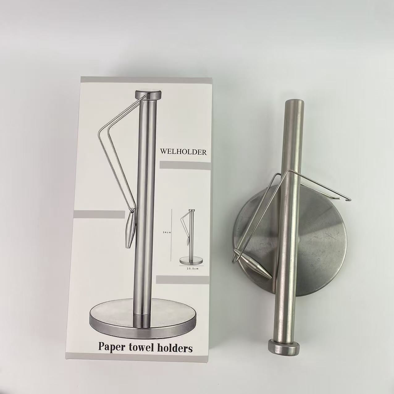 WELHOLDER Paper towel holders,Paper Towel Holder Stand Countertop with Heavy Weighted Stainless Steel Base, Free Standing Paper Towel Holder (Brushed Nickel)