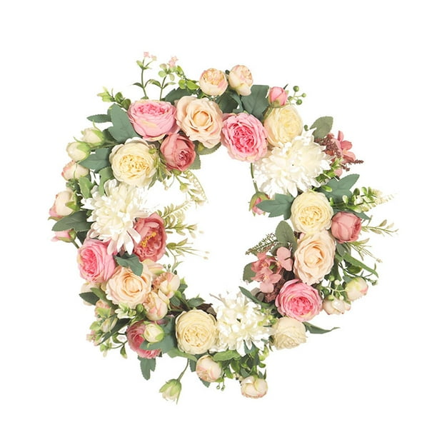 Corona de flores artificiales para primavera y verano, corona decorativa para puerta delantera, corona Floral para interior y exterior, pared,