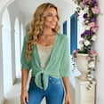 thumbnail image 5 of fheaev Summer Cardigans for Women V Neck 1/2 Sleeve Tie Front Loose Fit Lightweight Chiffon Sun Protection Top Mint Green XL, 5 of 9