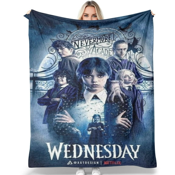 Wednesday Blanket 50"X40",Throw Blankets Flannel Sleep Cozy Lightweight Ultra-Soft Micro Blankets for Sofa Travel Air Conditioning Bedding