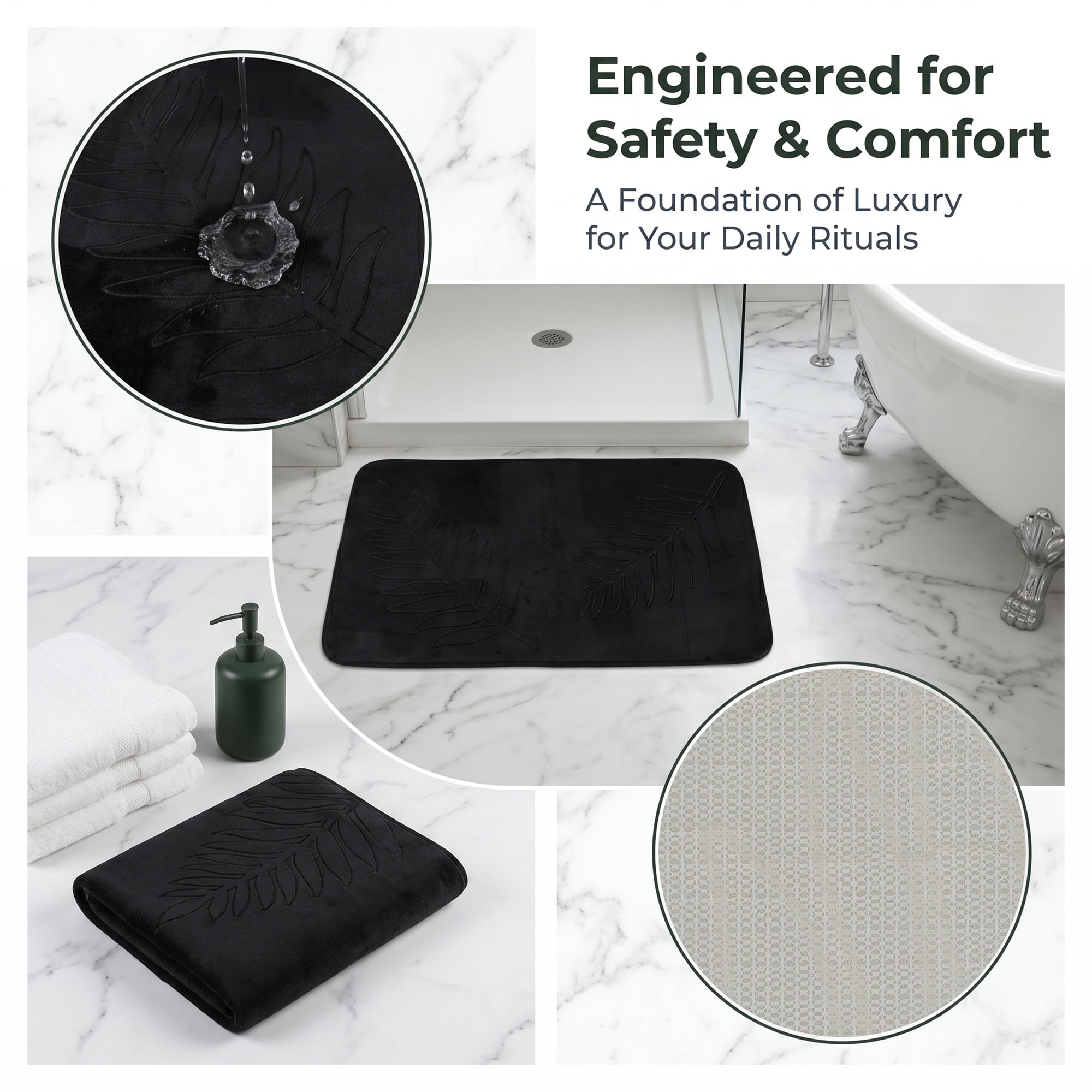 Unique Bargains Thick Absorbent Plush Non Slip Microfiber Bath Mat Black 24" x 16"