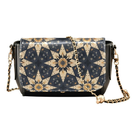 Leather Clamshell Crossbody Bag 10.4x5.5x3.7Inch Women's Crossbody Handbags Shoulder Purse Bank Card Bag Cash Bag Key Bag Star Pattern