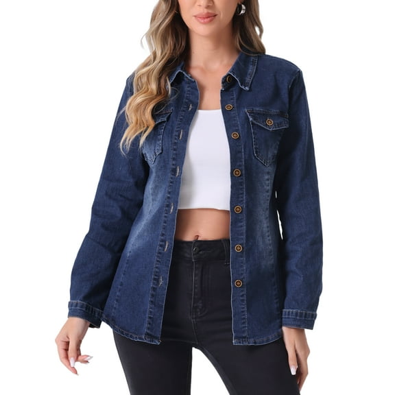 INSPIRE CHIC Denim Shirt Women Button Down Long Sleeve Pocket Trendy Denim Tops Jean Shirts