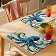 thumbnail image 4 of Vintage Blue Octopus Placemats Set of 6 Summer Coastal Ocean Wave Place Mats Indoor Wipeable Table Mats Washable Cloth Dining Table Placemats for Kitchen Holiday Party Home Decor 13x19 Inch, 4 of 9