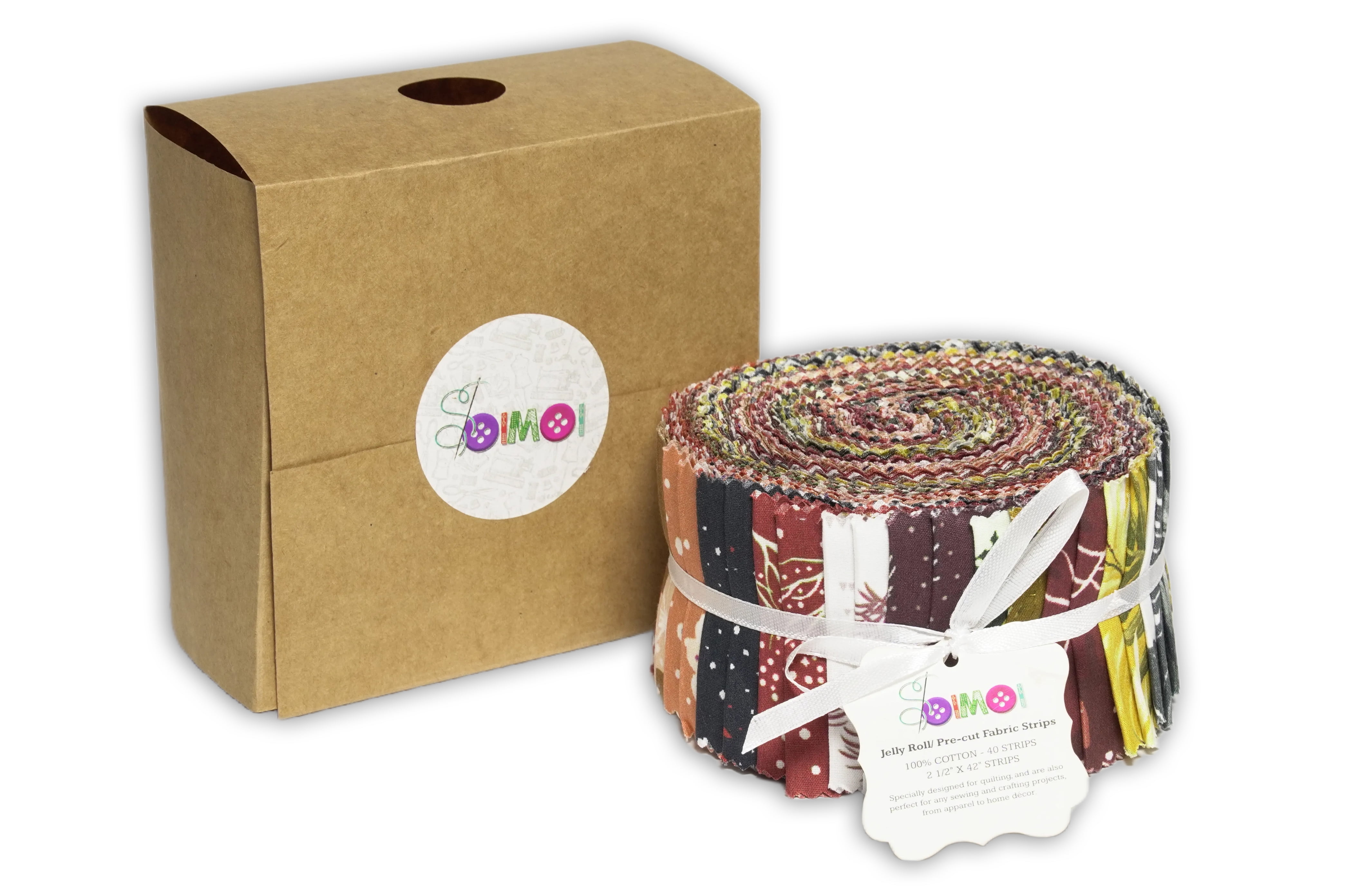 Soimoi 40Pcs Tree Print Precut Fabrics Strips Roll Up 2.5x42inches Cotton Jelly Rolls for Quilting