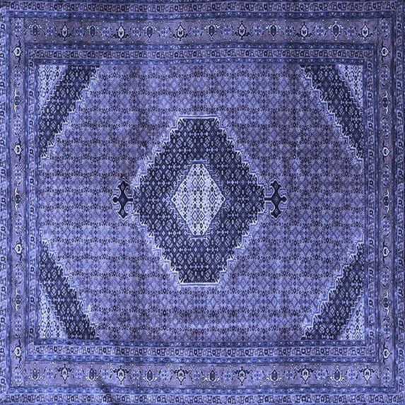 Ahgly Company Machine Washable Indoor Square Medallion Blue Traditional Area Rugs, 5' Square