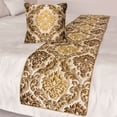 thumbnail image 3 of King Queen Twin Gold & Brown Handmade CA King 86"x18" Bed Runner without Pillow Cover, Damask & Quilted Bed Scarf on Silk fabric - Royal Mughal, 3 of 3