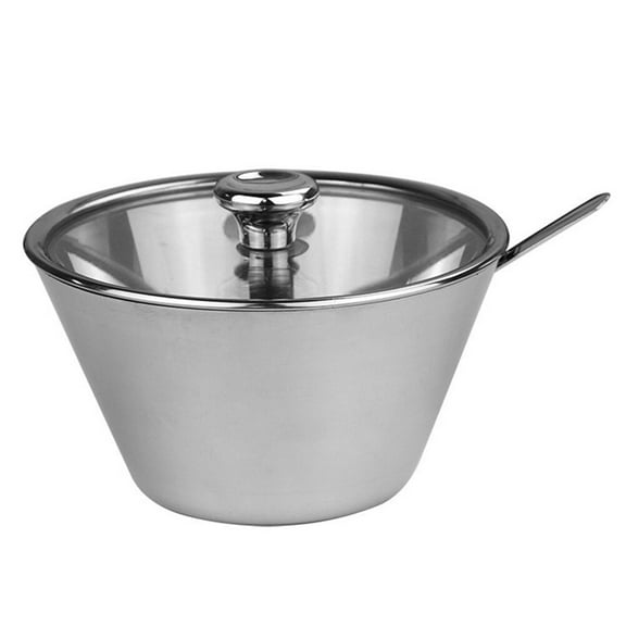 LEORX Stainless Steel Seasoning Pot with Glass Lid for Kitchen Use 250ml Can One Spoon