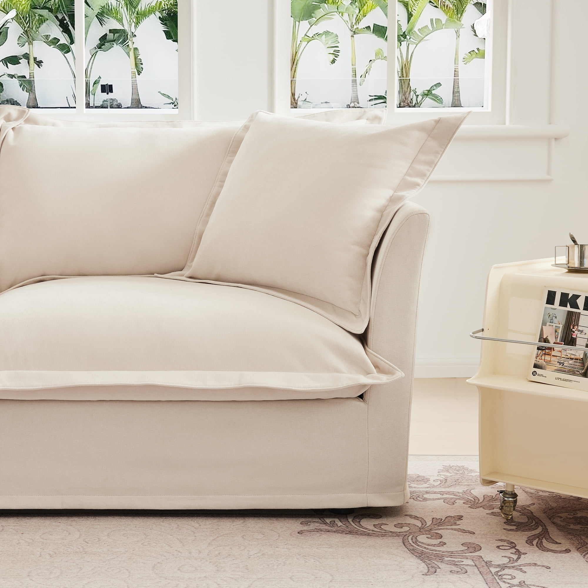 Gewnee Chenille Cream Deep Seat Oversized U Shape 4 Seater Sectional Sofa Couch, Comfy Cloud Couch for Living Room,