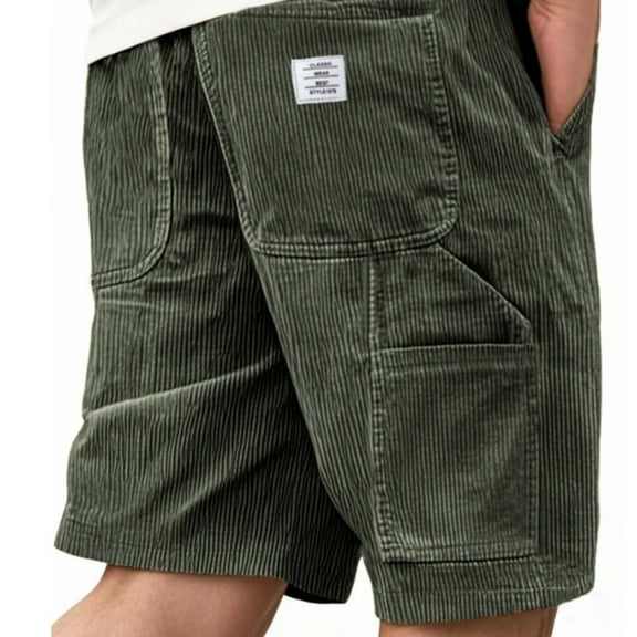 DPTALR George Corduroy Shorts Men with Pockets Mens Drawstring Elastic Waist for Spring Summer Beach Casual Shorts #Army Green Big and Tall Men L