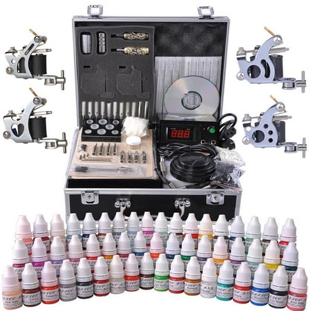 Complete Tattoo Kit 54 Color Ink 4 Machine Guns Set Foot Switch LCD Power Supply (Best Tattoo Machines For Sale)