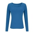 thumbnail image 5 of ZHYou No Boundaries Womens Shirts Ribbed Knit Scoop Neck Long Sleeve Tops Stretchy Slim Fit Basic Tees,Blue,Size 3XL, 5 of 7