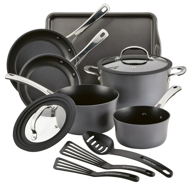 Rachael Ray Cook + Create Hard Anodized Nonstick Cookware Set, 11Piece, Black