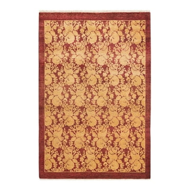 Hand-Knotted Wool Oriental Traditional Red Area Rug 4' 2" x 6' 1"