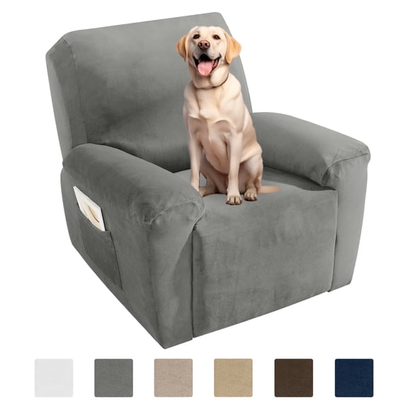 JIATER Recliner Chair Covers Velvet Recliner Covers Stretch Recliner Slipcover with Pockets,Gray
