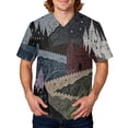 thumbnail image 2 of Domuza Halloween Scrub Shirt Men Witch Castle Pattern Casual Short Sleeve V Neck Shirts Stylish Comfort Funny Medical Tops with 3 Pocket Green M, 2 of 6