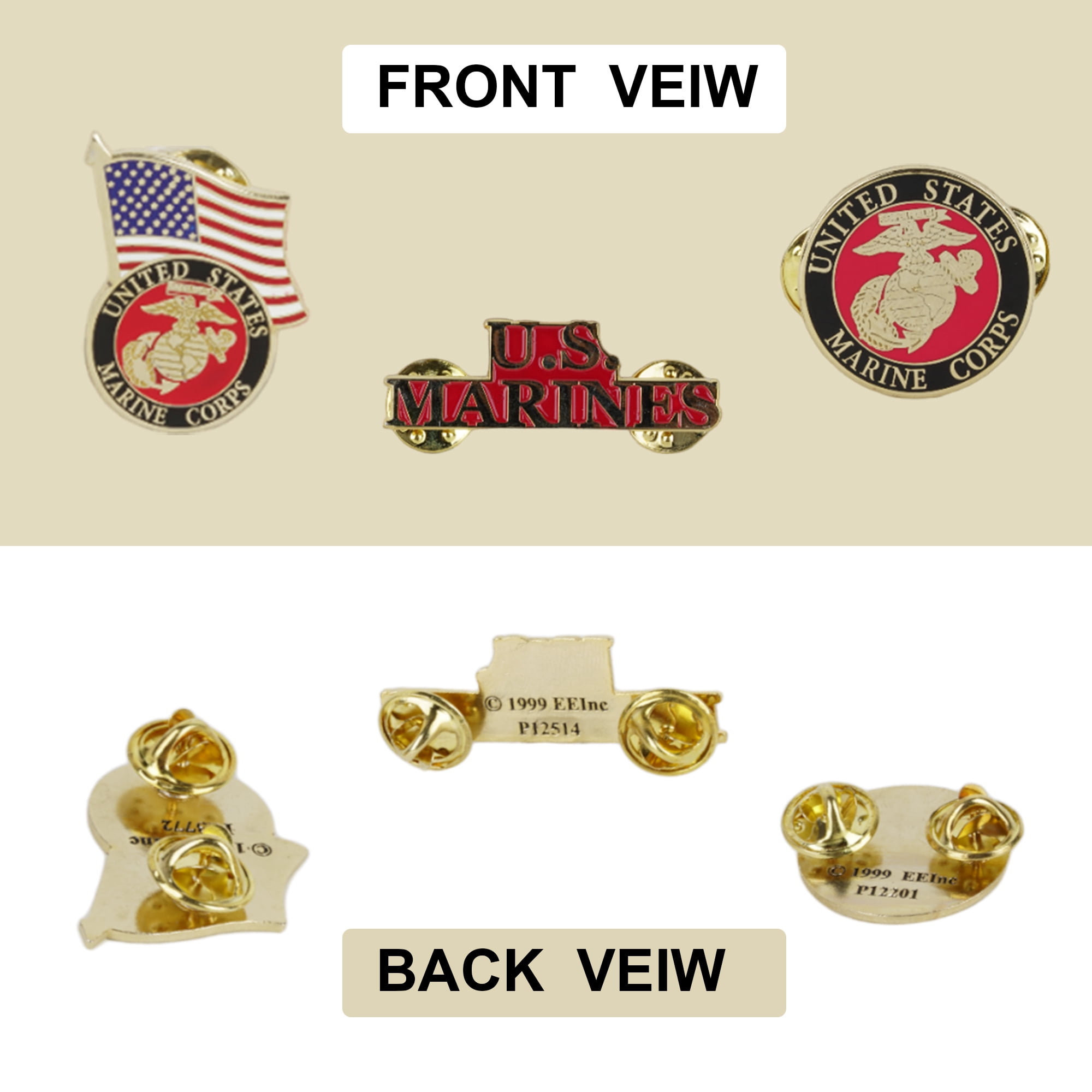 Trendy Zone 21 United States Marine Corps Pin & Patch Set Patriotic Embroidered US Marine Corps Patch and Pin Can be Used on Uniforms, Hats, Backpacks, Jackets, Pants, & Accessories (1 Patch & 3 Pin)
