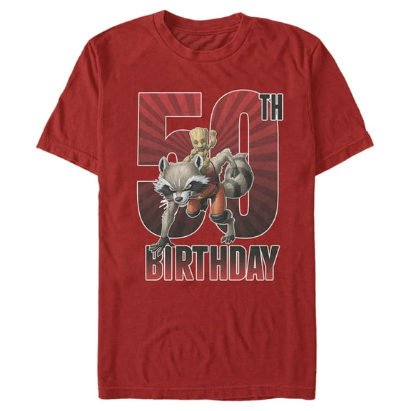 Men's Marvel Rocket and Baby Groot 50th Birthday Graphic Tee Red 3X Large