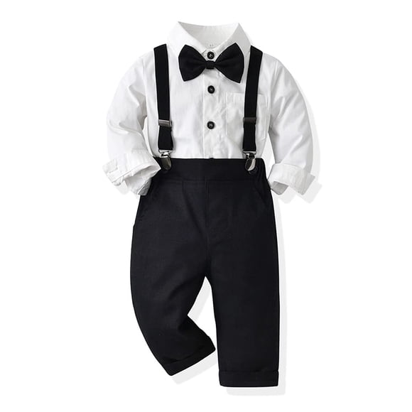 Traje de bautismo para niños pequeños IMEKIS, pajarita con tirantes, 3-4T
