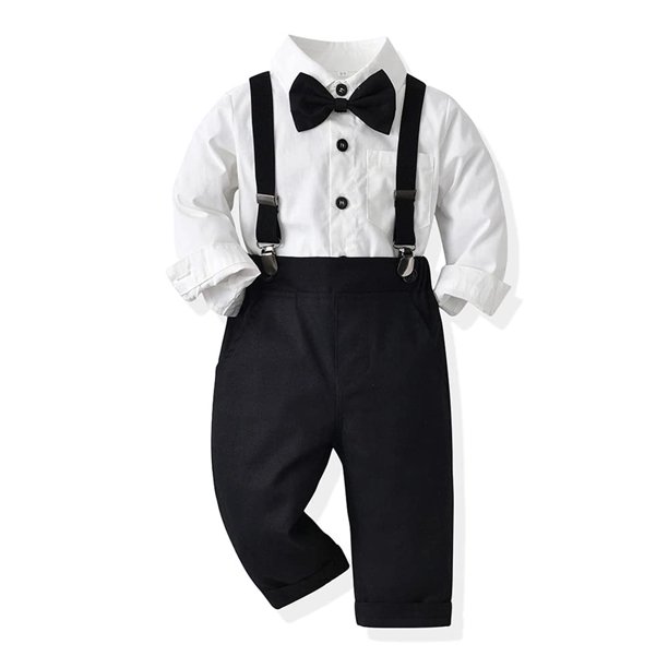 Traje de bautismo para niños pequeños IMEKIS, pajarita con tirantes, 3-4T