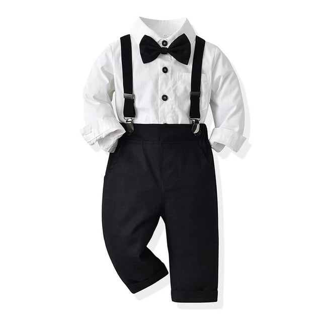 Traje de bautismo para niños pequeños IMEKIS, pajarita, pantalones con tirantes